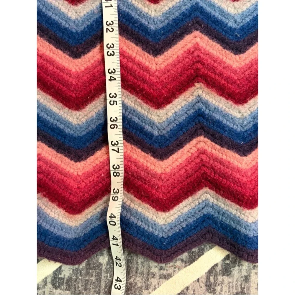 Handmade Crochet Chevron Throw Blanket Pink Blue White Afghan 41x39